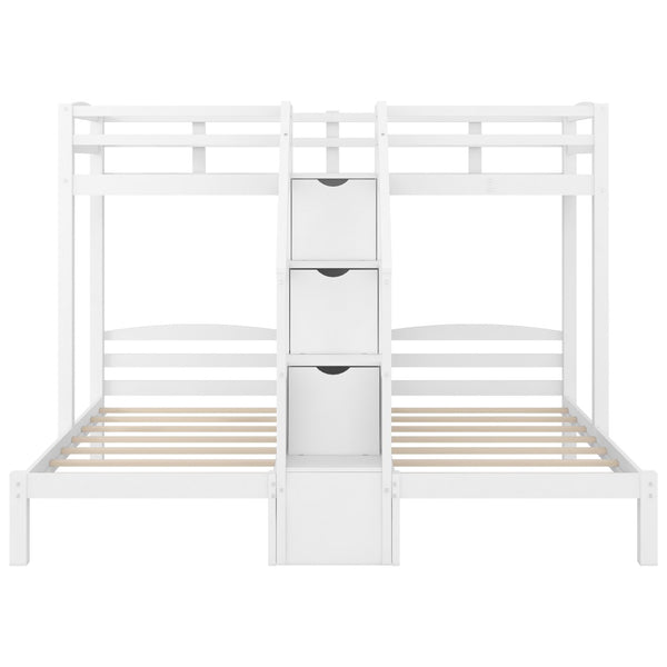 English Elm Twin Triple Bunk Bed Pine Frame with Staircase Storage Drawers for Kids Rooms GX000309AAK