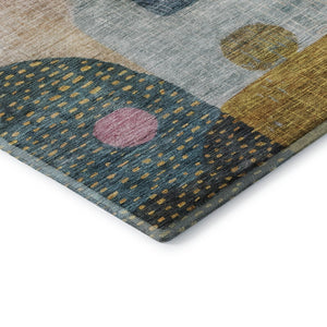 HomeRoots 5' X 8' Vibrant Geometric Area Rug in Green, Teal, Orange & Purple - Washable, UV Protected & Stain Resistant 684800
