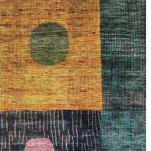 HomeRoots 5' X 8' Vibrant Geometric Area Rug in Green, Teal, Orange & Purple - Washable, UV Protected & Stain Resistant 684800