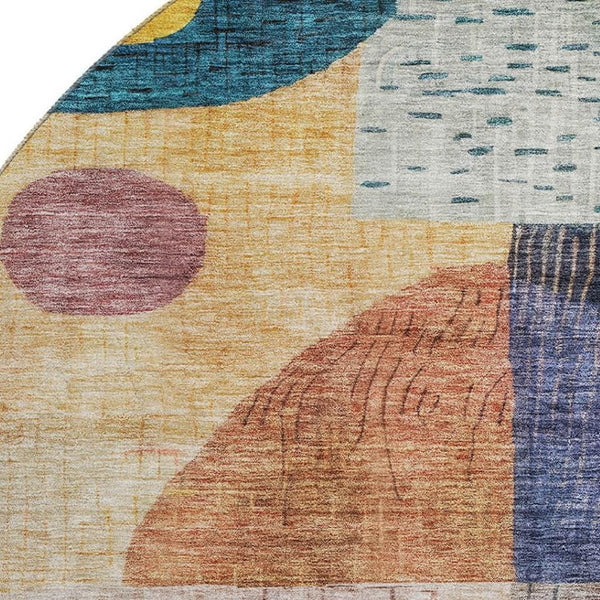 HomeRoots 8' Modern Geometric Washable Round Rug in Teal, Green, Orange & Purple - UV Protected & Durable! 684801