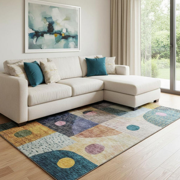 HomeRoots 8' X 10' Vibrant Geometric Washable Area Rug with UV Protection - Perfect for Modern Homes & Families! 684802
