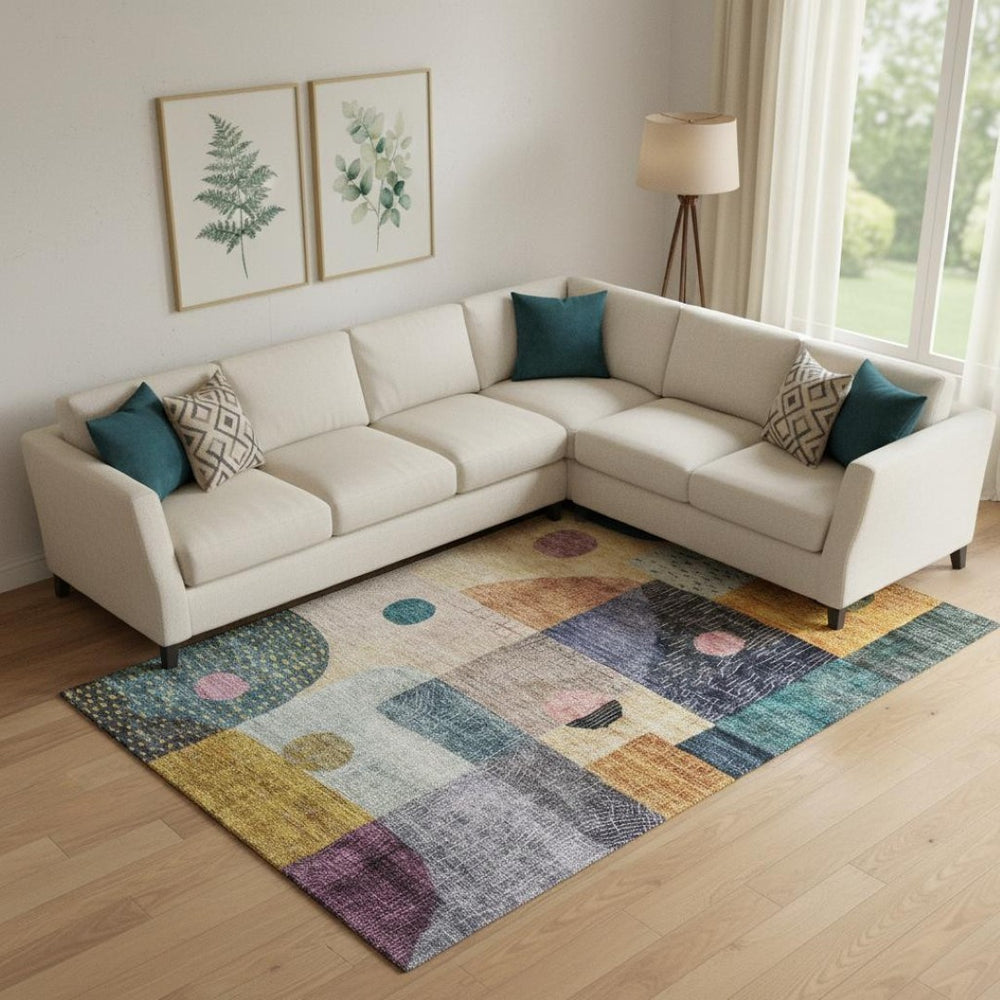 HomeRoots 9' X 12' Washable Area Rug - Bold Geometric Design in Green, Teal, Orange & Purple with UV Protection 684803