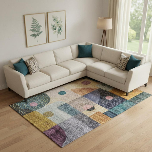 HomeRoots 9' X 12' Washable Area Rug - Bold Geometric Design in Green, Teal, Orange & Purple with UV Protection 684803