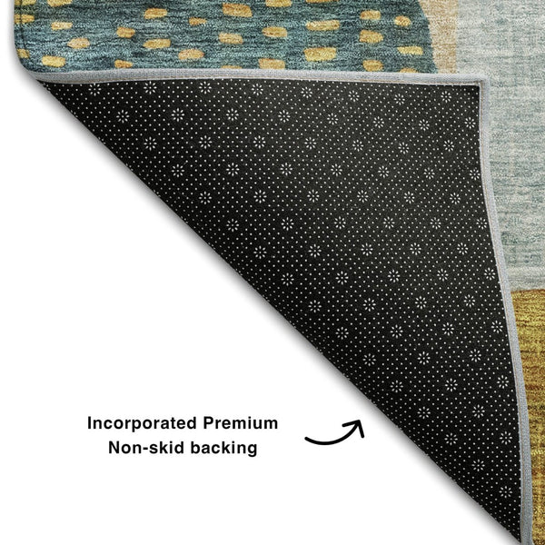 HomeRoots 10' Vibrant Geometric Area Rug in Teal, Green, Orange & Purple - Washable, UV-Protected, Durable Design 684804