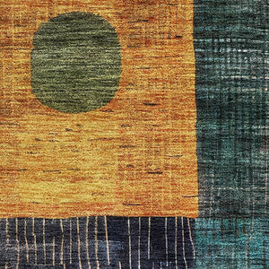 HomeRoots 10' Vibrant Geometric Area Rug in Teal, Green, Orange & Purple - Washable, UV-Protected, Durable Design 684804