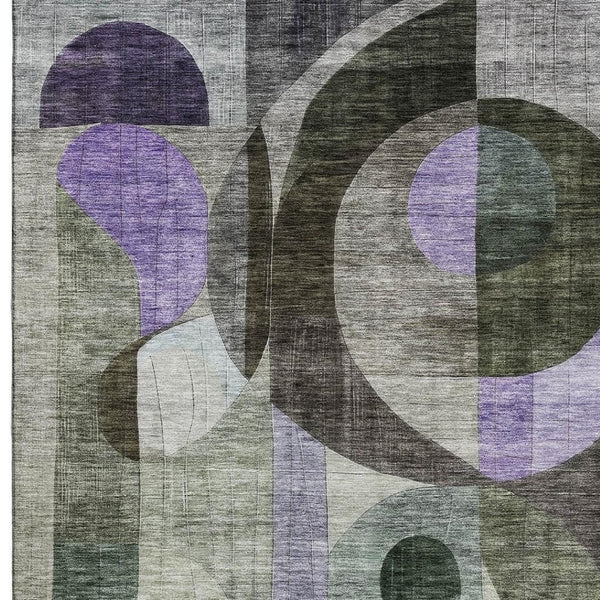 HomeRoots 5' X 8' Geometric Area Rug in Olive Green, Purple & Brown - Washable, UV-Protected, Kid-Friendly Design 684806