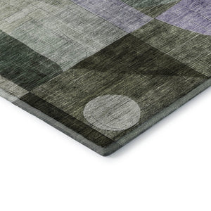 HomeRoots 8' Olive Green, Purple & Brown Geometric Round Rug – Durable, Washable, UV-Protected for Every Space 684807