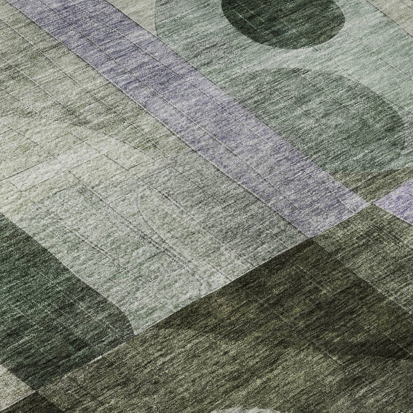 HomeRoots 8' Olive Green, Purple & Brown Geometric Round Rug – Durable, Washable, UV-Protected for Every Space 684807