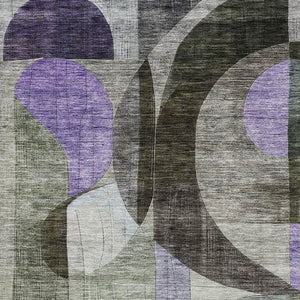 HomeRoots 8' X 10' Geometric Area Rug in Olive Green, Purple & Brown - Washable, UV-Resistant & Stain-Proof! 684808