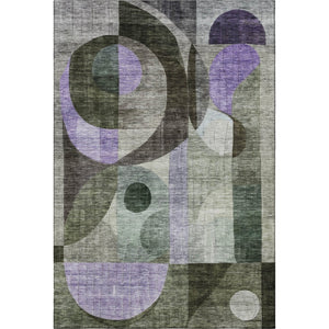HomeRoots 9' Geometric Washable Area Rug in Olive Green, Purple & Brown - UV Protected, Family-Friendly Design 684809