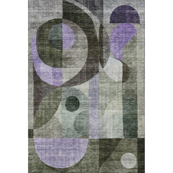 HomeRoots 9' Geometric Washable Area Rug in Olive Green, Purple & Brown - UV Protected, Family-Friendly Design 684809