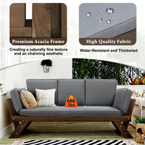 English Elm TOPMAX Outdoor Adjustable Patio Daybed Sofa with Acacia Hardwood Frame, Water-Resistant Cushions Gray SP100141AAE