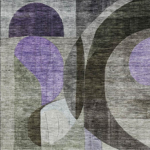 HomeRoots 10' X 14' Modern Olive Green, Purple & Brown Geometric Washable Area Rug with UV Protection & Durability 684810