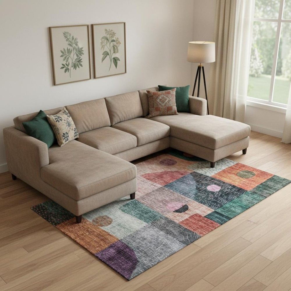HomeRoots 9' X 12' Vibrant Geometric Area Rug in Orange, Teal & Purple – Durable, Washable & UV Protected! 684815