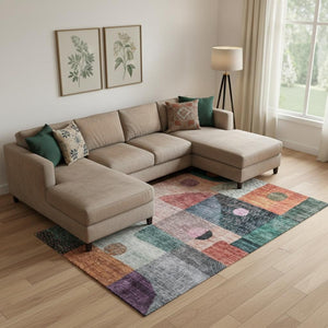 HomeRoots 9' X 12' Vibrant Geometric Area Rug in Orange, Teal & Purple – Durable, Washable & UV Protected! 684815