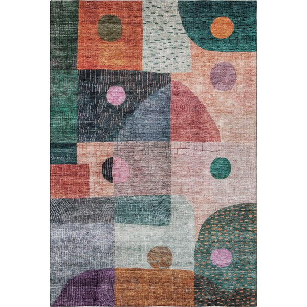 HomeRoots 10' Vibrant Orange, Teal & Purple Geometric Washable Area Rug with UV Protection for Any Space 684816