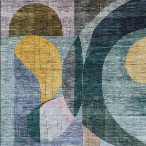 HomeRoots 5' X 8' Abstract Geometric Area Rug in Bold Blue, Gold & Purple – Washable, UV-Protected & Stylish 684818