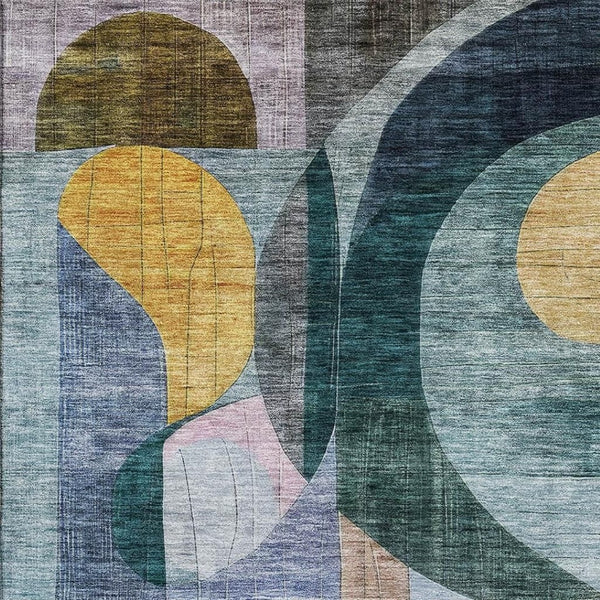 HomeRoots 5' X 8' Abstract Geometric Area Rug in Bold Blue, Gold & Purple – Washable, UV-Protected & Stylish 684818