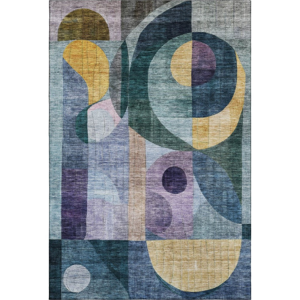 HomeRoots 9' X 12' Abstract Geometric Area Rug – Durable Washable Design in Bold Blue, Gold & Purple Tones 684821