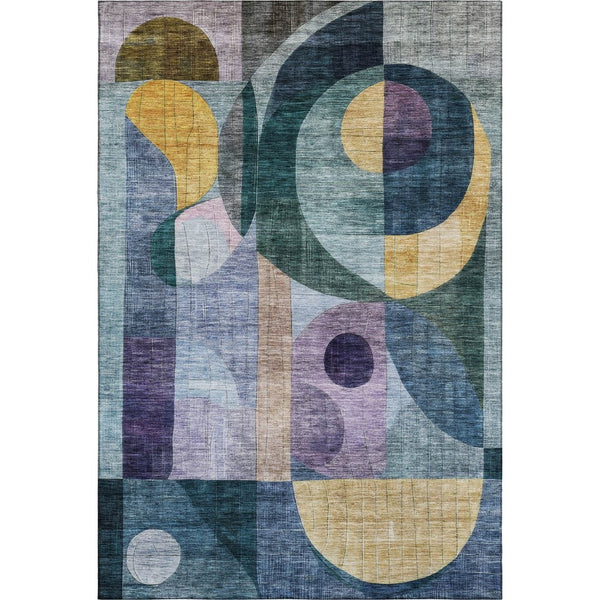 HomeRoots 9' X 12' Abstract Geometric Area Rug – Durable Washable Design in Bold Blue, Gold & Purple Tones 684821