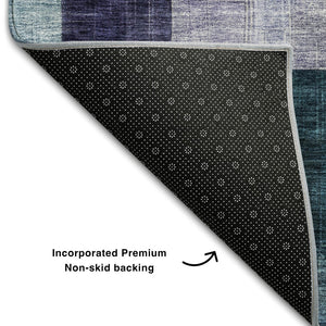 HomeRoots 9' X 12' Abstract Geometric Area Rug – Durable Washable Design in Bold Blue, Gold & Purple Tones 684821