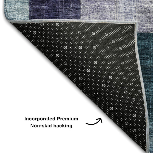 HomeRoots 9' X 12' Abstract Geometric Area Rug – Durable Washable Design in Bold Blue, Gold & Purple Tones 684821