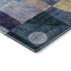 HomeRoots 9' X 12' Abstract Geometric Area Rug – Durable Washable Design in Bold Blue, Gold & Purple Tones 684821