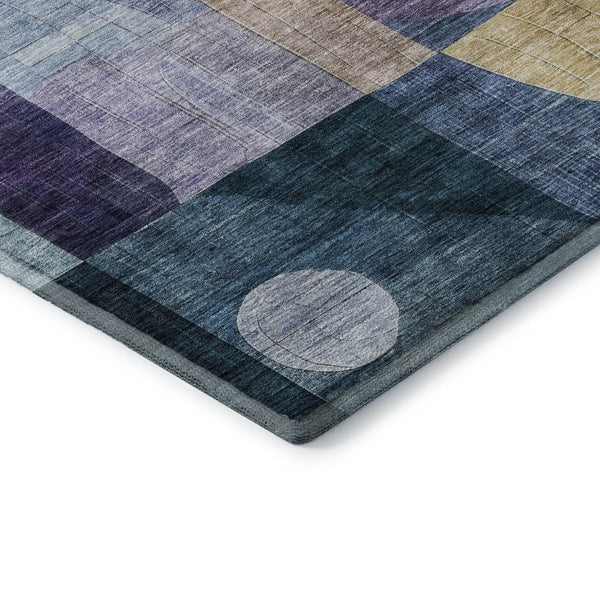 HomeRoots 9' X 12' Abstract Geometric Area Rug – Durable Washable Design in Bold Blue, Gold & Purple Tones 684821