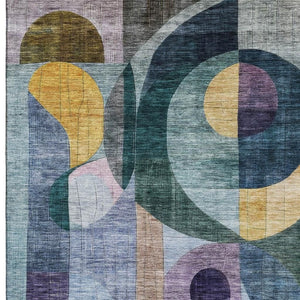HomeRoots 9' X 12' Abstract Geometric Area Rug – Durable Washable Design in Bold Blue, Gold & Purple Tones 684821