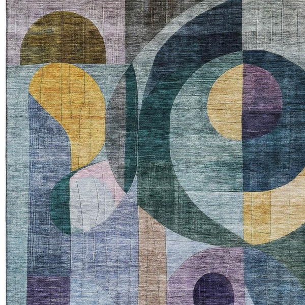 HomeRoots 9' X 12' Abstract Geometric Area Rug – Durable Washable Design in Bold Blue, Gold & Purple Tones 684821