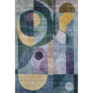 HomeRoots 9' X 12' Abstract Geometric Area Rug – Durable Washable Design in Bold Blue, Gold & Purple Tones 684821