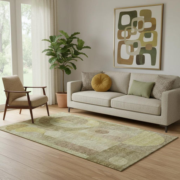 HomeRoots 5' X 8' Wheat Beige & Gold Abstract Geometric Washable Area Rug - UV Protected, Durable & Stylish 684824