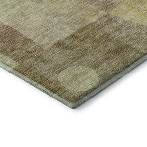 HomeRoots 8' Wheat Beige and Gold Abstract Geometric Round Rug - Washable, UV Protected, Stain Resistant, Soft 684825