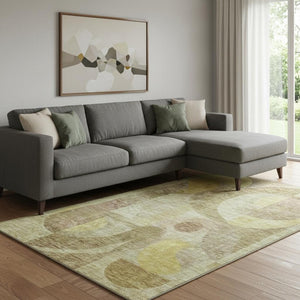 HomeRoots 8' X 10' Washable Wheat Beige & Gold Abstract Geometric Area Rug with UV Protection for Busy Homes 684826