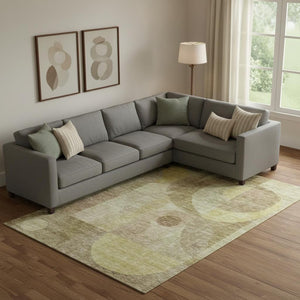 HomeRoots 9' X 12' Wheat Beige & Gold Abstract Geometric Area Rug - Washable, Stain Resistant, UV Protected 684827