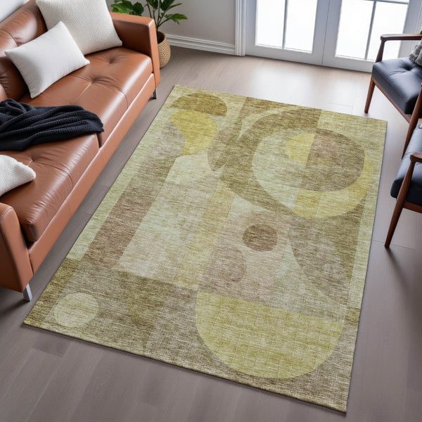 HomeRoots 9' X 12' Wheat Beige & Gold Abstract Geometric Area Rug - Washable, Stain Resistant, UV Protected 684827