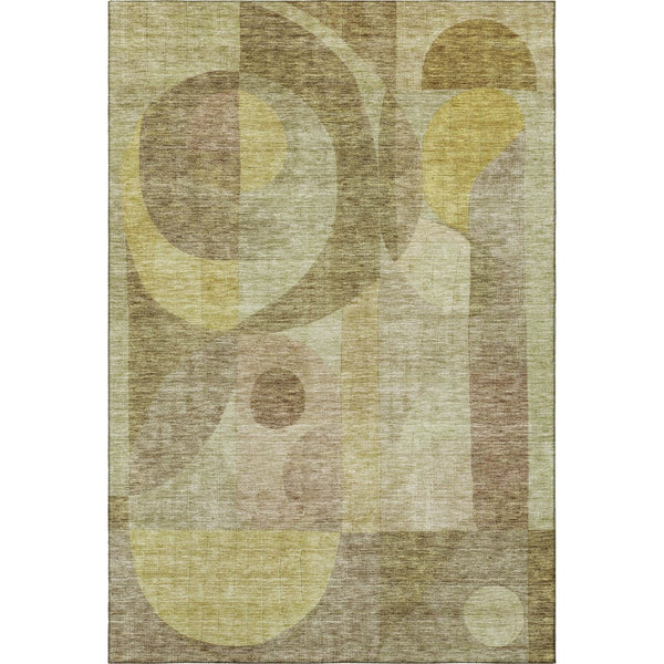 HomeRoots 9' X 12' Wheat Beige & Gold Abstract Geometric Area Rug - Washable, Stain Resistant, UV Protected 684827