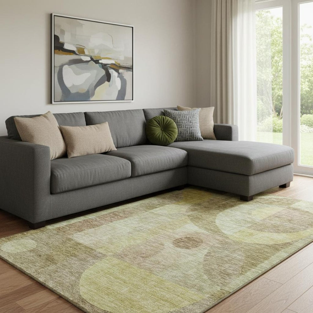 HomeRoots 10' Wheat Beige and Gold Abstract Geometric Washable Area Rug – Durable, UV-Protected, Noise-Reducing! 684828