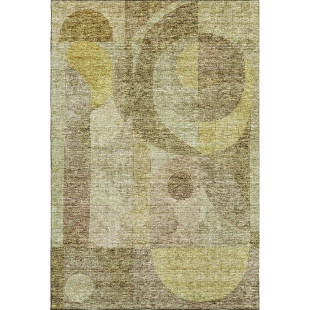 HomeRoots 10' Wheat Beige and Gold Abstract Geometric Washable Area Rug – Durable, UV-Protected, Noise-Reducing! 684828
