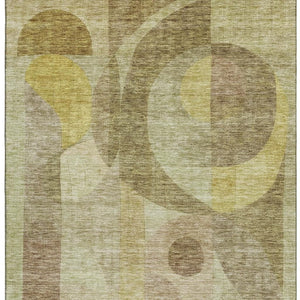HomeRoots 10' Wheat Beige and Gold Abstract Geometric Washable Area Rug – Durable, UV-Protected, Noise-Reducing! 684828