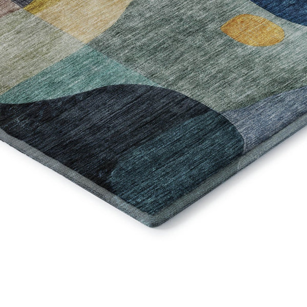 HomeRoots 9' X 12' Washable Abstract Geometric Area Rug in Green, Purple, Gold & Teal - UV Protected & Durable 684833