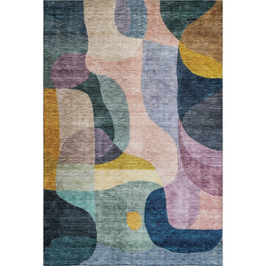 HomeRoots 10' X 14' Washable Abstract Geometric Area Rug in Green, Purple, Gold & Teal - UV Protected & Durable 684834