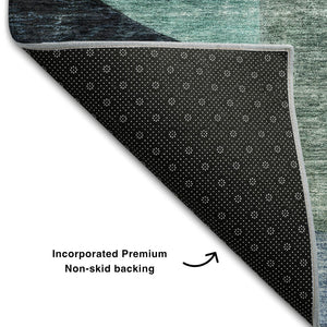 HomeRoots 10' X 14' Washable Abstract Geometric Area Rug in Green, Purple, Gold & Teal - UV Protected & Durable 684834