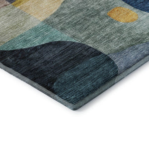 HomeRoots 10' X 14' Washable Abstract Geometric Area Rug in Green, Purple, Gold & Teal - UV Protected & Durable 684834