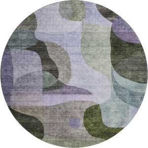 HomeRoots 8' Washable Round Rug with Olive Green, Purple & Brown Geometric Design - UV Protected & Stain Resistant! 684837