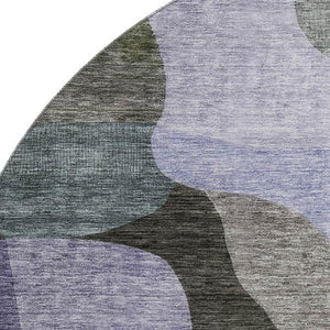 HomeRoots 8' Washable Round Rug with Olive Green, Purple & Brown Geometric Design - UV Protected & Stain Resistant! 684837