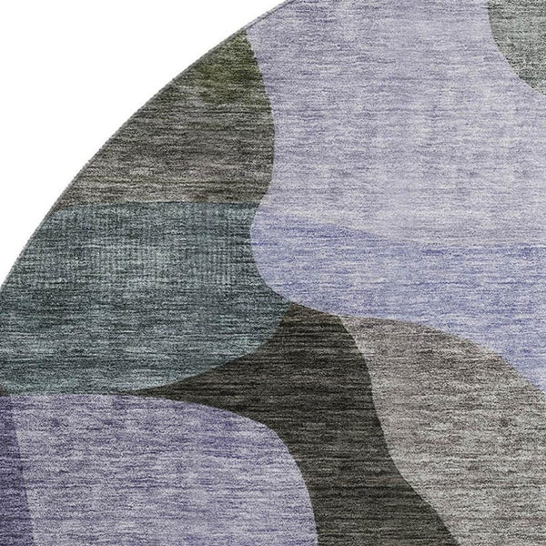 HomeRoots 8' Washable Round Rug with Olive Green, Purple & Brown Geometric Design - UV Protected & Stain Resistant! 684837