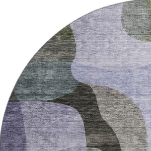 HomeRoots 8' Washable Round Rug with Olive Green, Purple & Brown Geometric Design - UV Protected & Stain Resistant! 684837