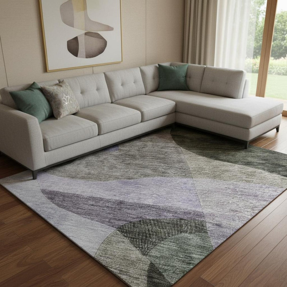 HomeRoots 8' X 10' Washable Abstract Geometric Area Rug in Olive Green, Purple & Brown - UV Protected Comfort 684838
