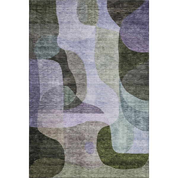 HomeRoots 9' X 12' Washable Abstract Geometric Area Rug in Olive Green, Purple & Brown - Stain & UV Resistant 684839